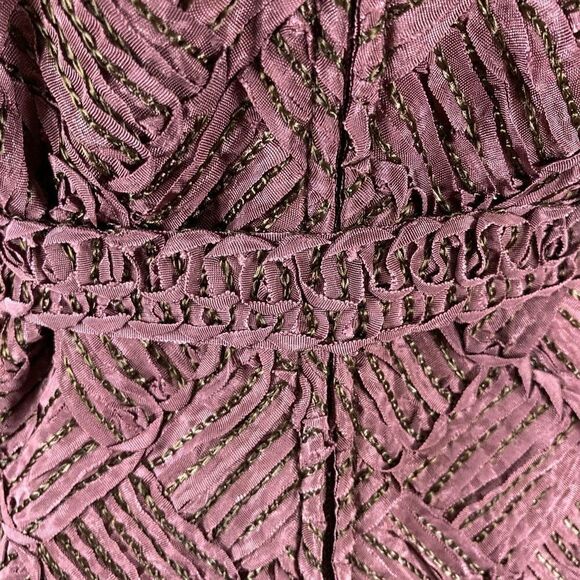 Ruth Chagnon L Maroon Dress Midi Belt Soutache 70s VTG Modest A-Line Cottagecore - Picture 5 of 12